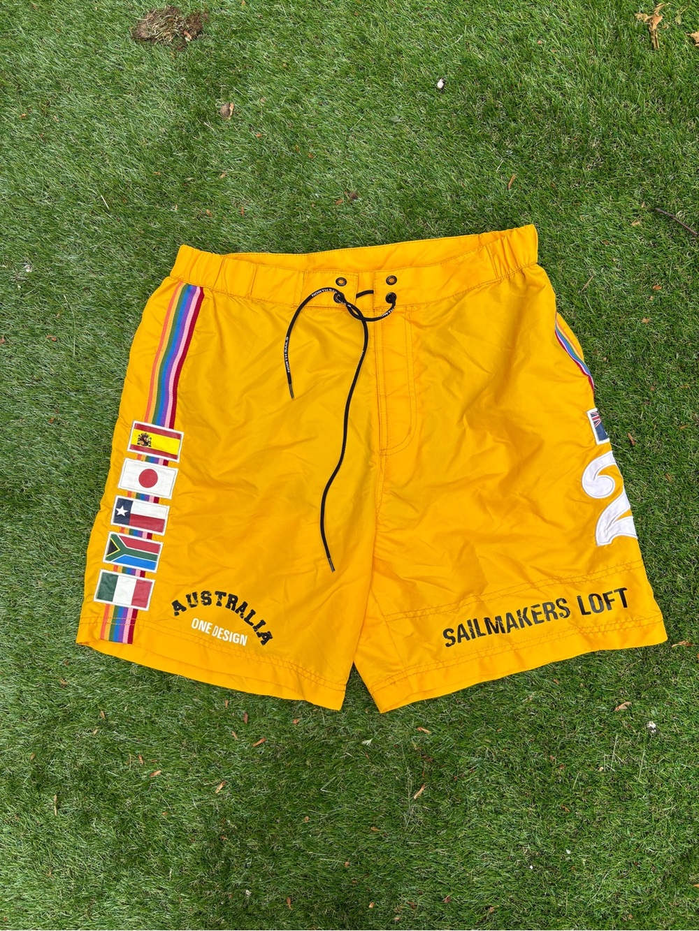 North Sails Swim Trunks Mens Medium Yellow Australia One Design Sailing Flags